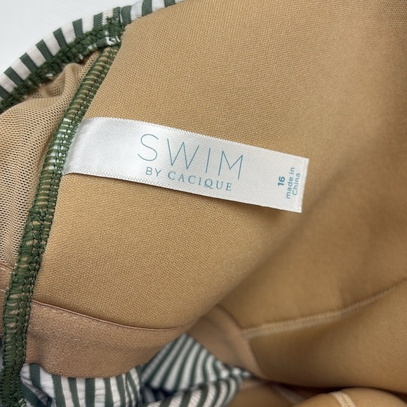 NWOT Lane Bryant Cacique Seersucker Striped Ruffle Tankini Swim Top Green 16 - Picture 6 of 8